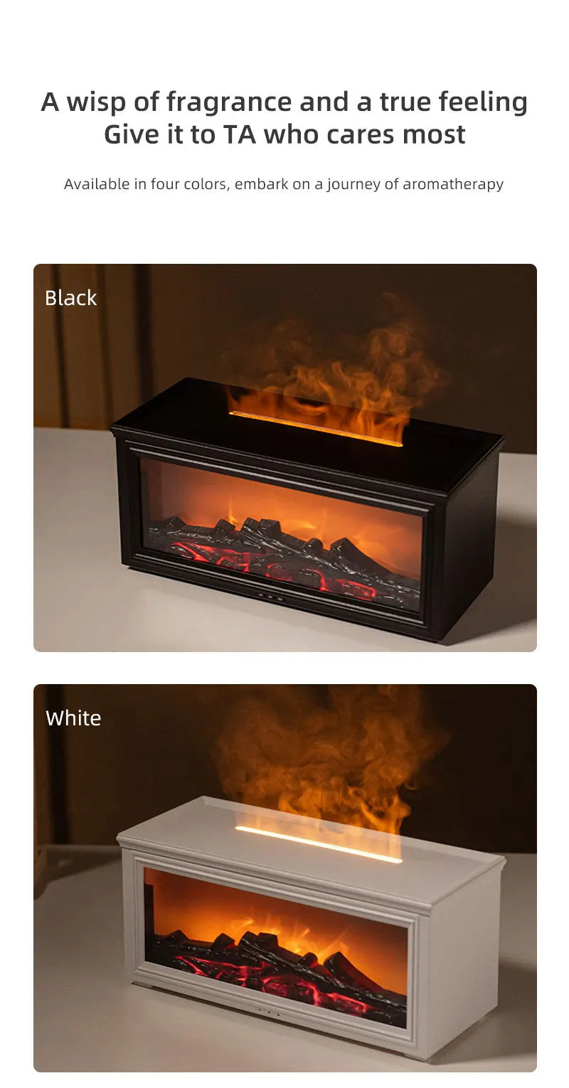 New Colorful Flame Mini Fireplace Aroma Diffuser 280ml Waterless Auto-Off Air Humidifier with Timer Remote Control for Home Gift