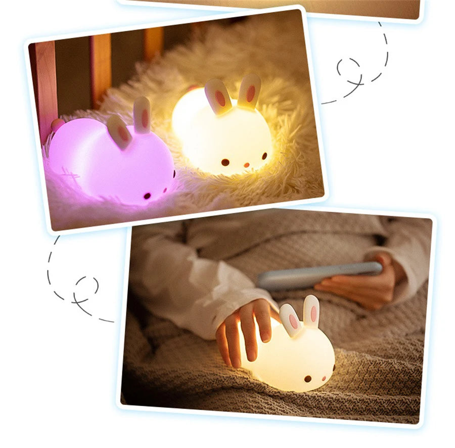Touch Sensor RGB LED Rabbit Night Light 16 Colors USB Rechargeable Silicone Bunny Lamp for Children Baby Toy Festival Gift