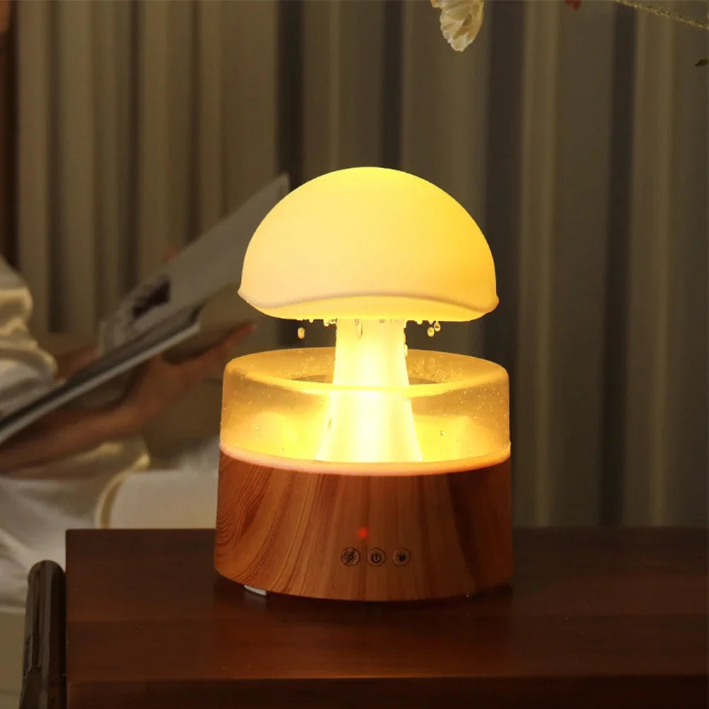 Mushroom Cloud Rain Humidifier Relaxing Raindrop Aromatherapy Machine Ultrasonic Atomization Humidification Colorful Night Light
