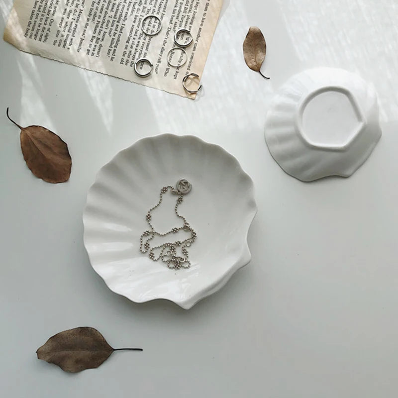 Shell Shaped Jewelry Storage Trays  Trays White Ceramic Plate Storage Dishes Ring Earings Plate Home Decorative Tray Design
