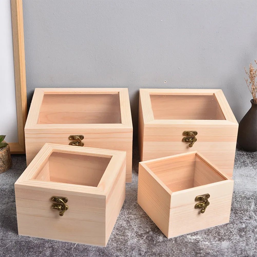 Wooden Square Hinged Storage Boxes Craft Gift Storage Container Dust Jewelry Box Desktop Organizer Wooden Gift Box