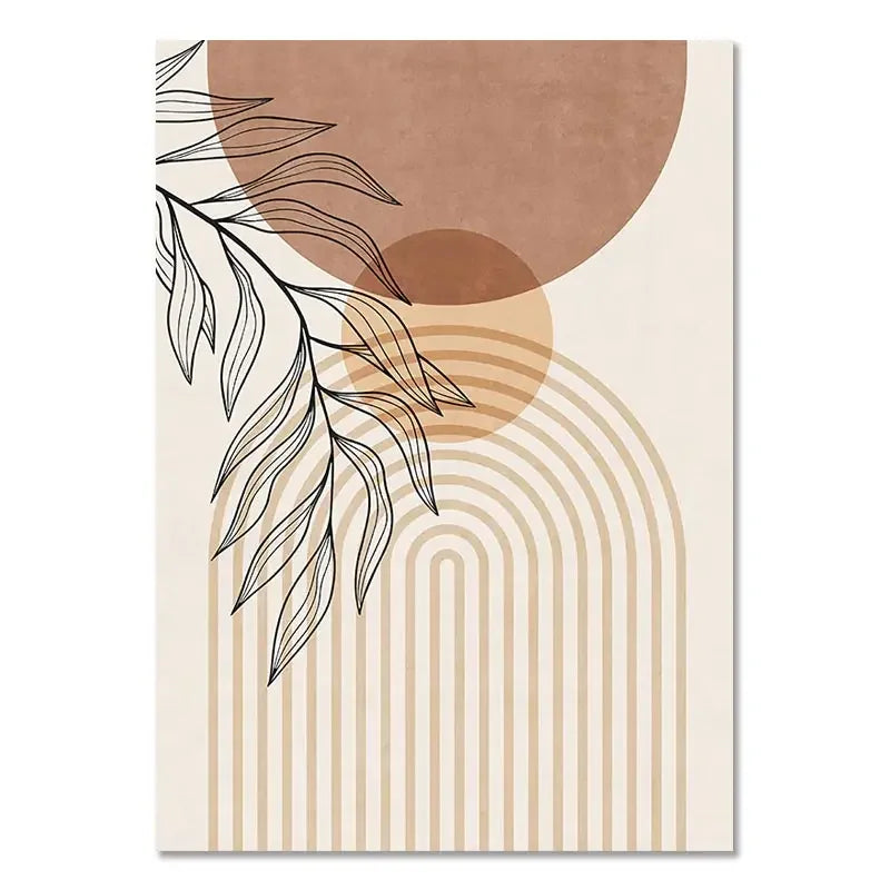Boho Light Colour Block Canvas Painting Nordic Minimalist Lines Wall Art People Leaves Wall Art Home Living Room Decoration