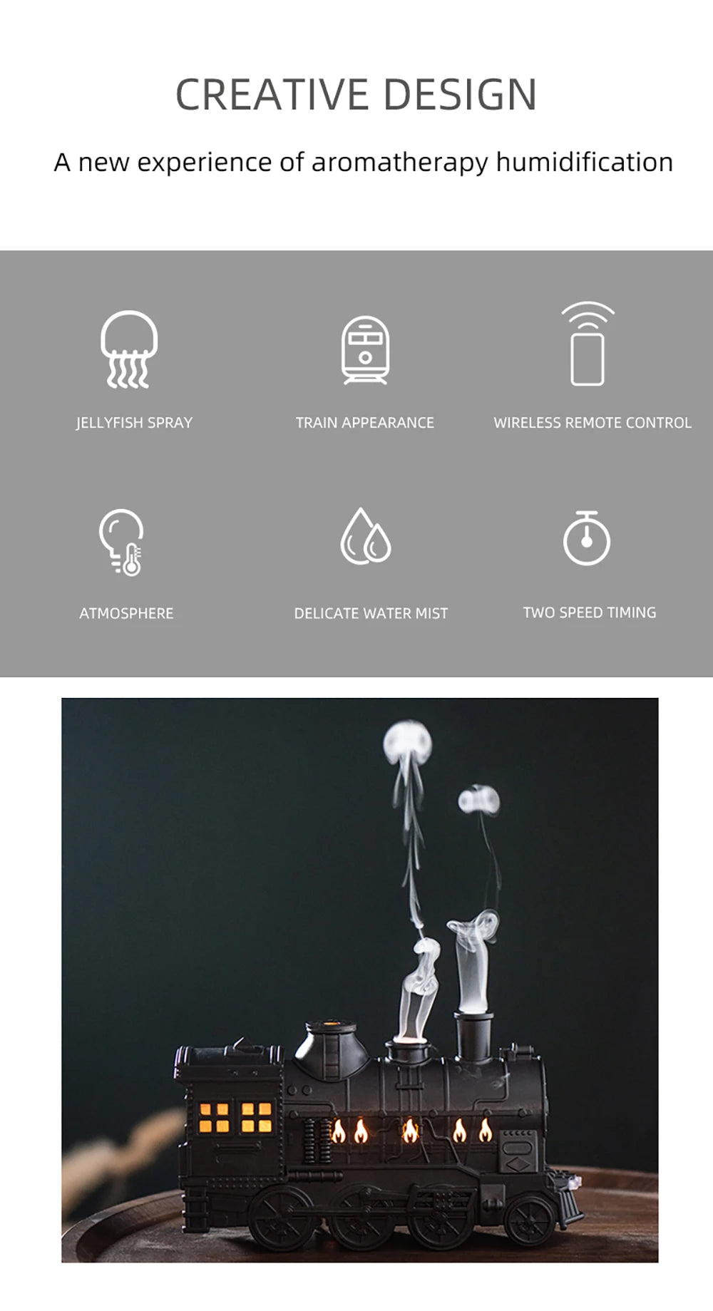 Train Air Humidifier Ultrasonic Aromatherapy Diffusers Mist Maker Fragrance Essential Oil Aroma Difusor Remote control