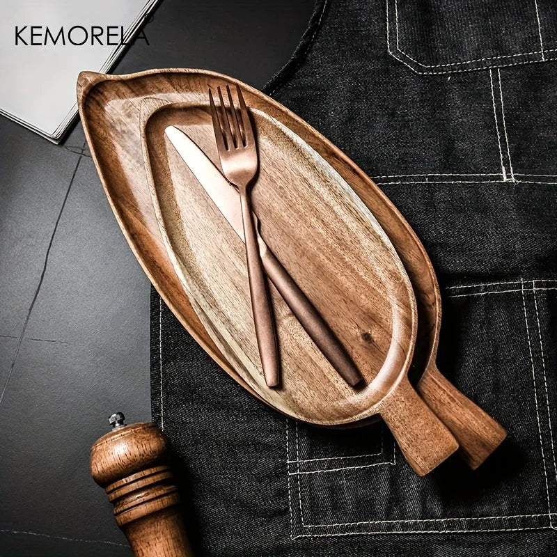 High Aesthetic Tray Wooden Leaf Shaped Afternoon Tea Tray Western Sushi Tray Dessert Fruit Meal Tray Food Tray Wooden Waterproof