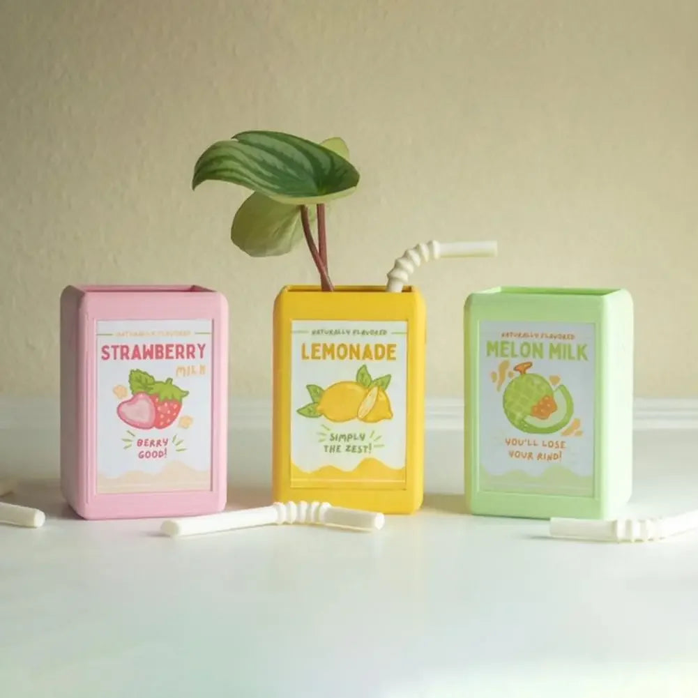 Cool Vase Milk Vase Cute Planter With Juice Box Design Good Decorative Effect For Pen Container Storage Box Floral Pot Decor