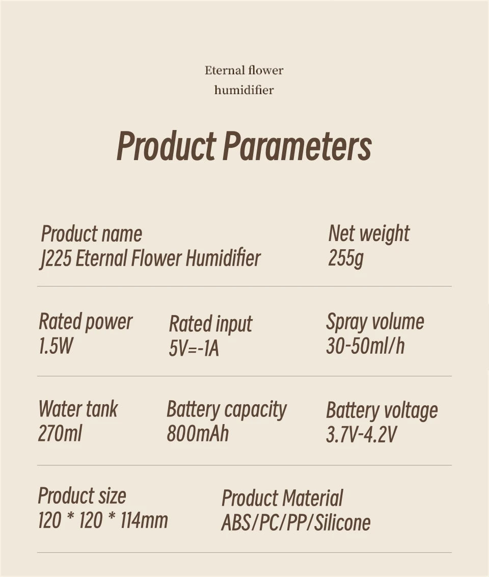 800mAh USB Rechargeable Battery Air Humidifier Eternal Flower Portable Mist Sprayer Aroma Diffuser Home Mini Humidifier Atomizer