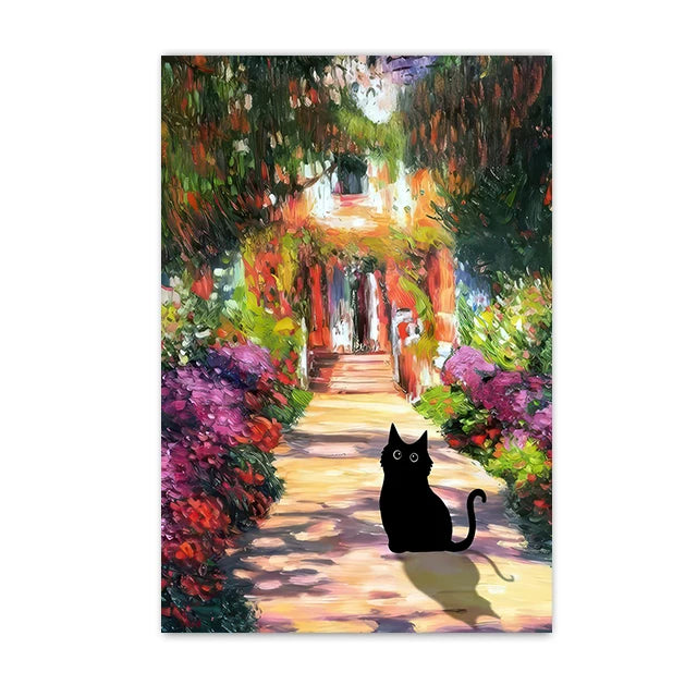 Funny Black Cat Wall Art Van Gogh Poster Abstract Famous Reproduction Canvas Painting Aesthetic Room Home Decor