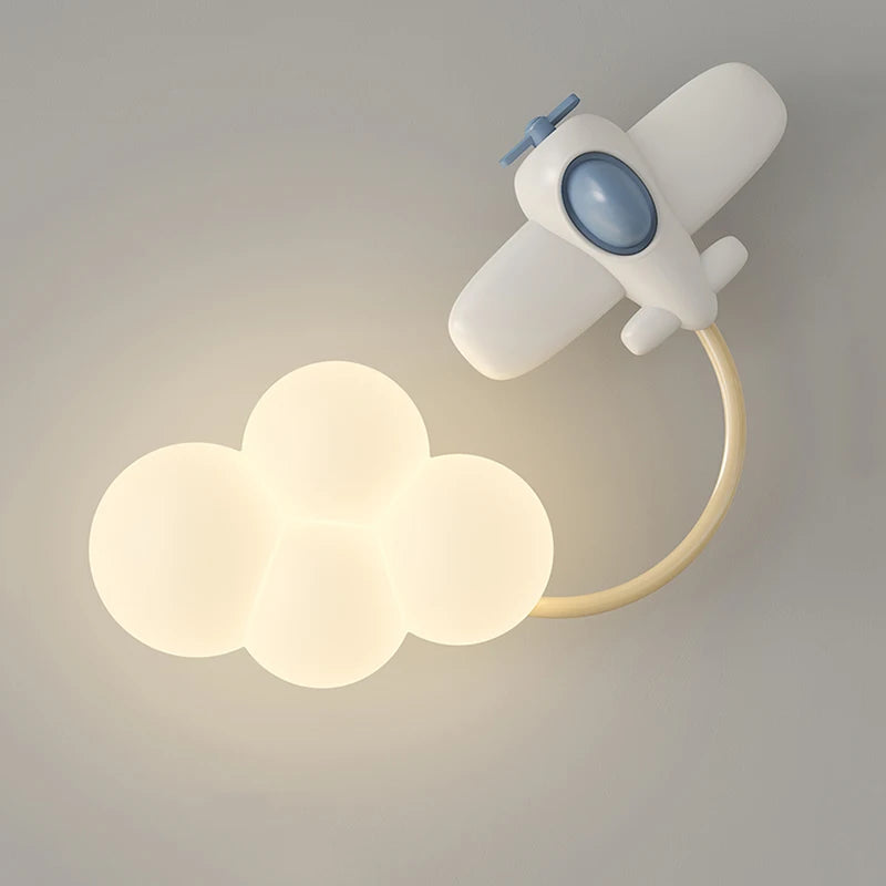 Cartoon Airplane Wall Lights PE Lampshade Star Rainbow Kite Hot air balloon Cloud Night Light Children Bedroom Bedside Wall Lamp