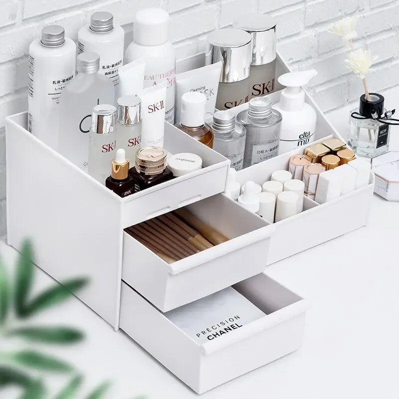 1pc White New Drawer Makeup Storage Box Dormitory Finishing Plastic Shelf Cosmetics Skin Care Dressing Table Make Up Organizer