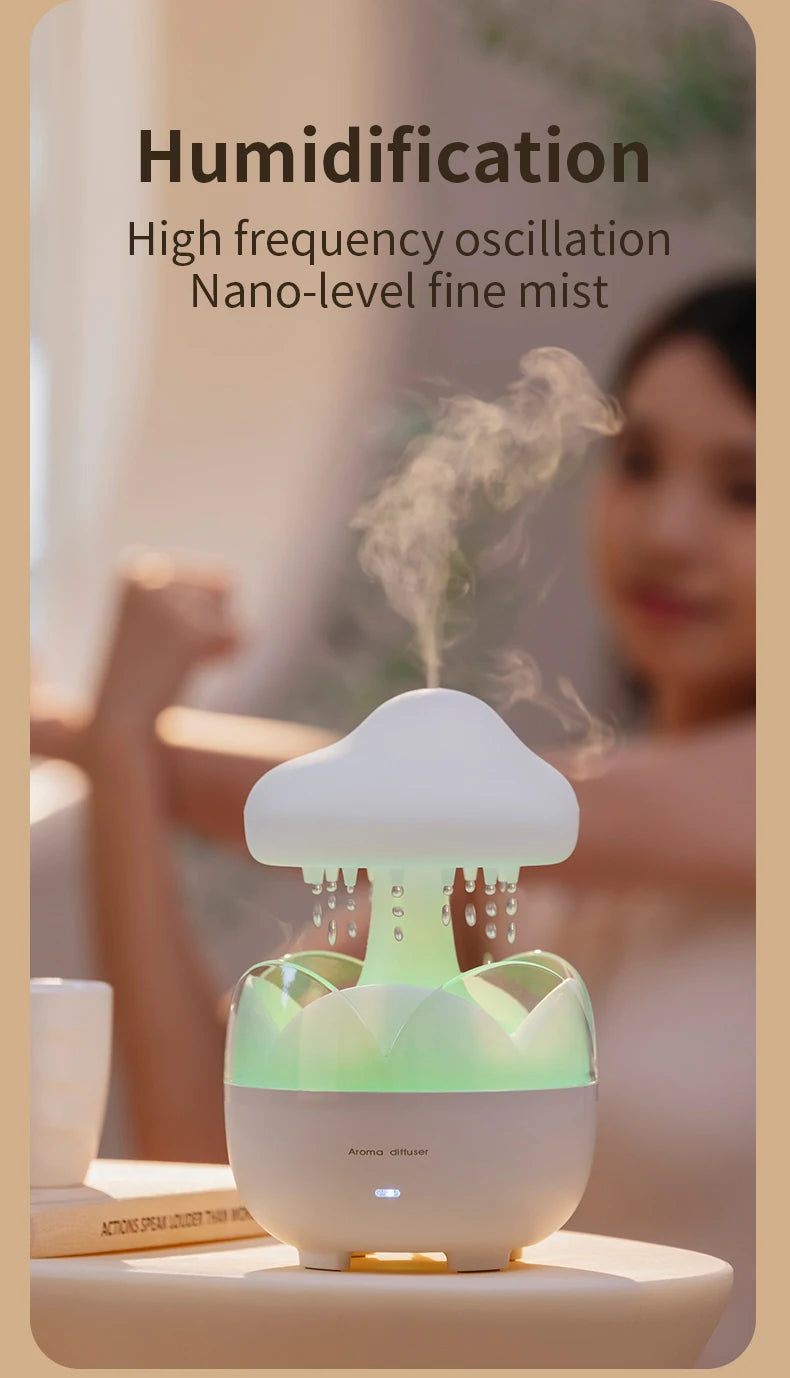 Mushroom Rain Air Humidifier Electric Aroma Diffuser Colorful Night Lights Rain Cloud Smell Distributor Relax Water Drops Sounds