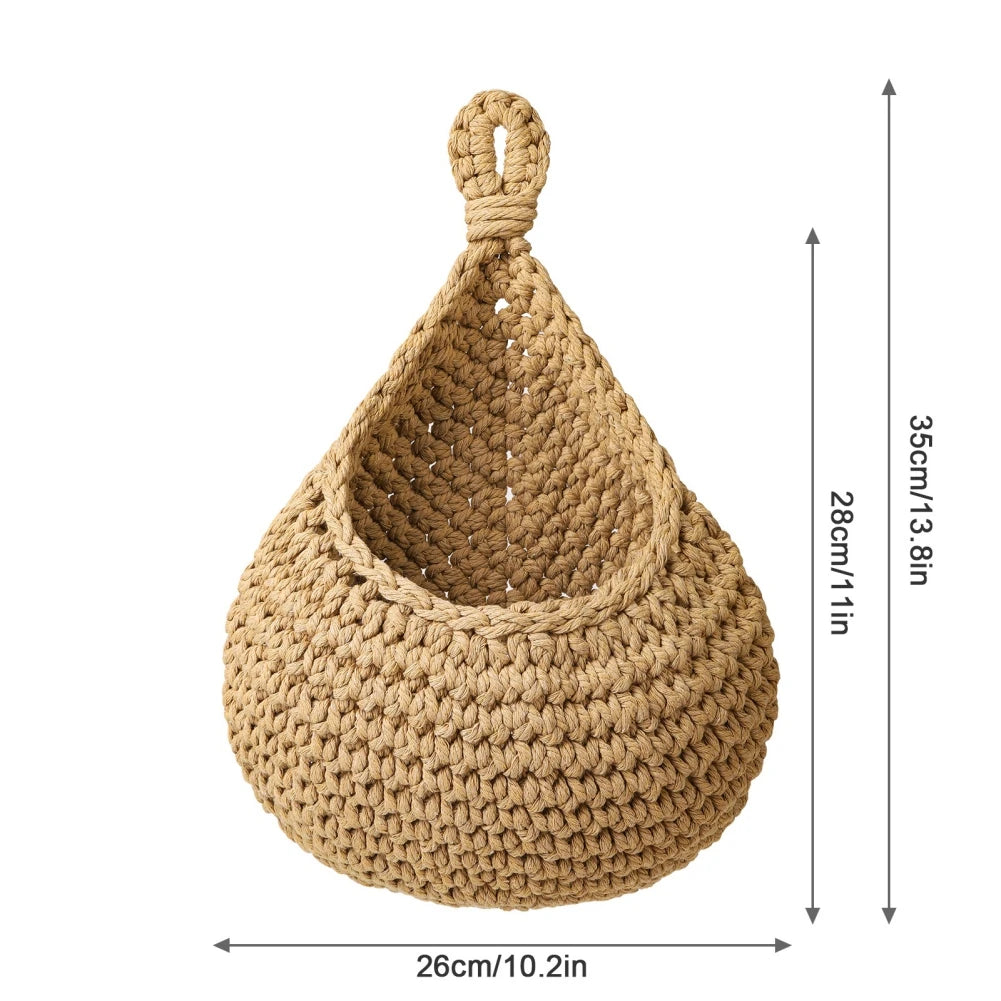Handwoven Hanging Wall Vegetable Fruit Basket Organizer Container for Kitchen Garden Mount Wall Plant Flower Onion Storage Decor