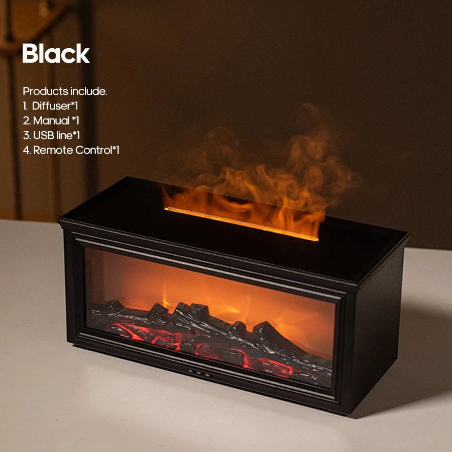 New Colorful Flame Mini Fireplace Aroma Diffuser 280ml Waterless Auto-Off Air Humidifier with Timer Remote Control for Home Gift
