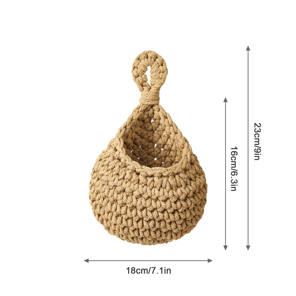 Handwoven Hanging Wall Vegetable Fruit Basket Organizer Container for Kitchen Garden Mount Wall Plant Flower Onion Storage Decor