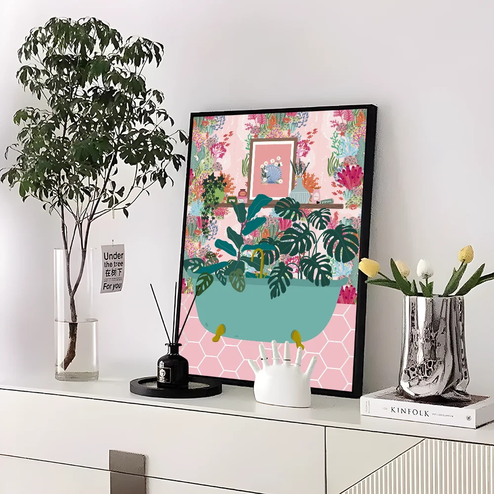 Greek Tile Botanical Plants Art Boho Green Leaves  Self-adhesive Art Poster Whitepaper Sticker DIY Room Bar Cafe Wall Decor