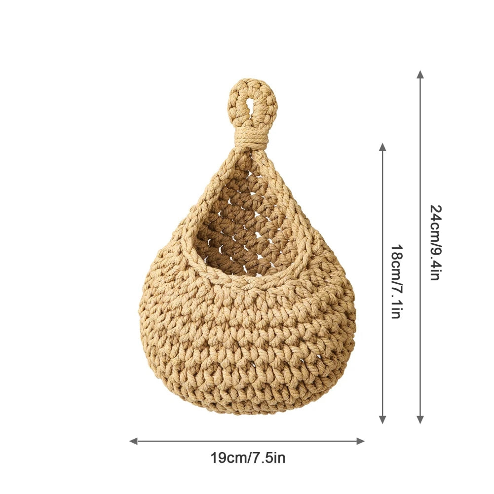 Handwoven Hanging Wall Vegetable Fruit Basket Organizer Container for Kitchen Garden Mount Wall Plant Flower Onion Storage Decor