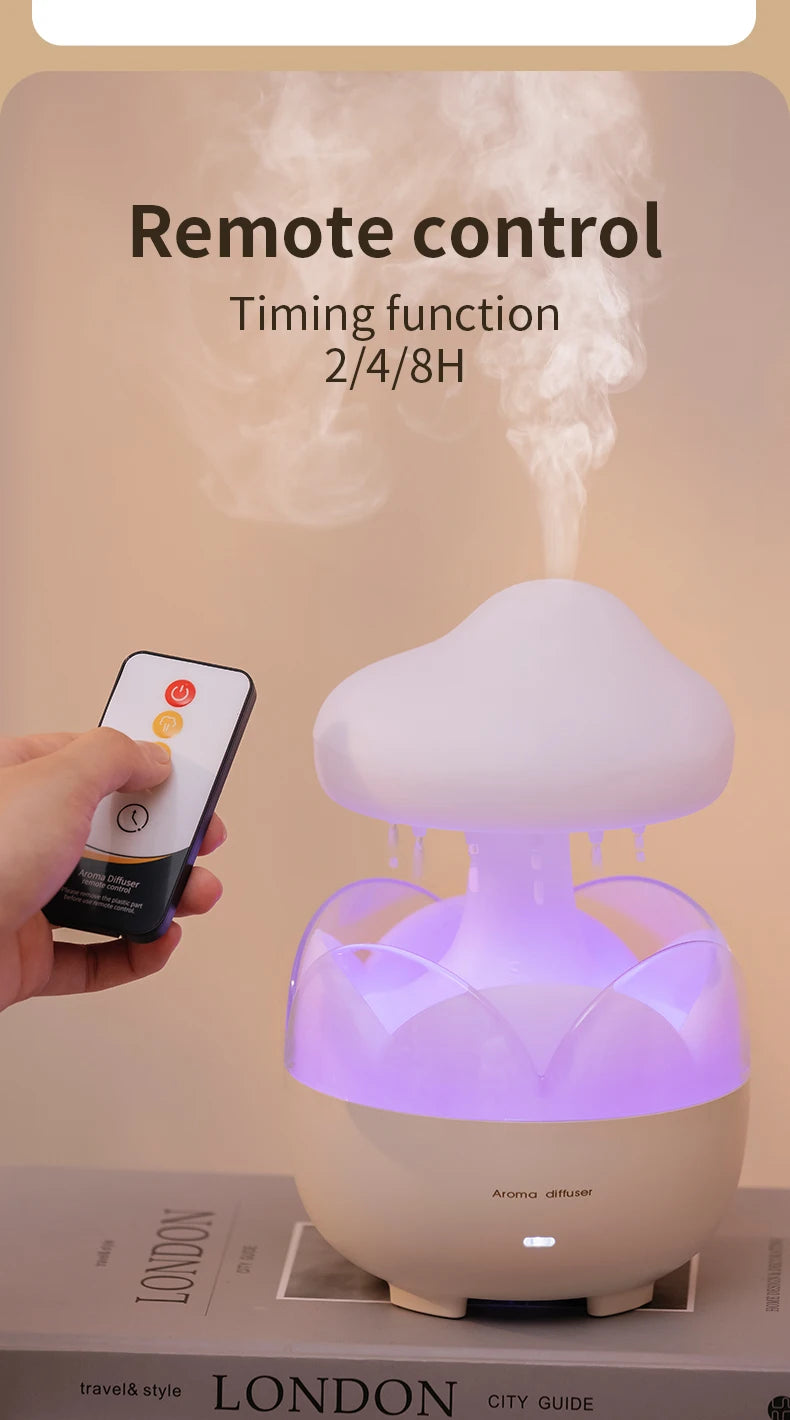 Mushroom Rain Air Humidifier Electric Aroma Diffuser Colorful Night Lights Rain Cloud Smell Distributor Relax Water Drops Sounds