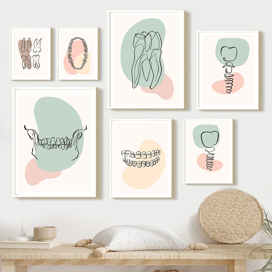 Abstract Line Teeth Oral Health Modern Wall Art Canvas Painting Nordic Posters And Prints Wall Pictures For Dental Clinic Decor
