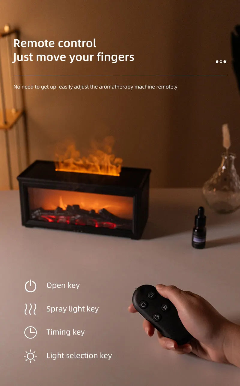 New Colorful Flame Mini Fireplace Aroma Diffuser 280ml Waterless Auto-Off Air Humidifier with Timer Remote Control for Home Gift
