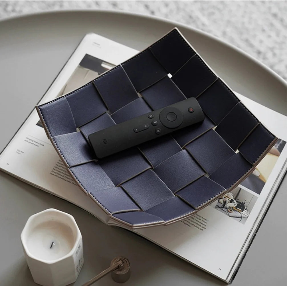 1 Piece Leather Storage Tray Home Appliances Tray Leather Living Room Desktop Woven Storage Tray Trays Decorative  Jewelry Dish