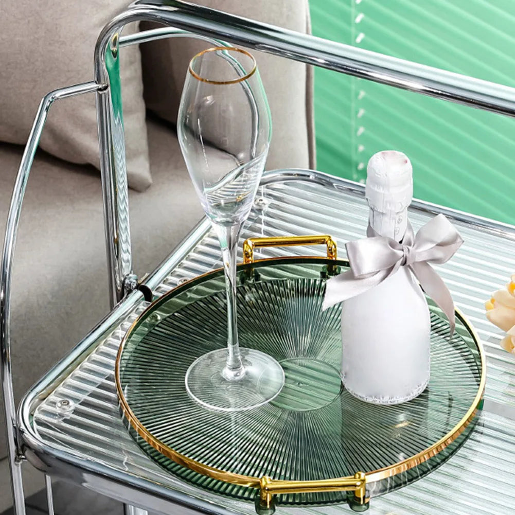 Luxury Storage Tray With Golden Handle Household Tea Dessert Fruit Storage Tray Plate Dinner Plate for Living Room Kitchen