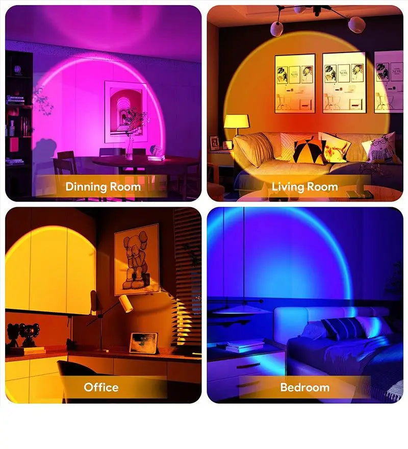 APP Remote Control 360 Degree Rotation Sunlight Lamp Projector with 16 color 4 Modes Rainbow Sunset Light