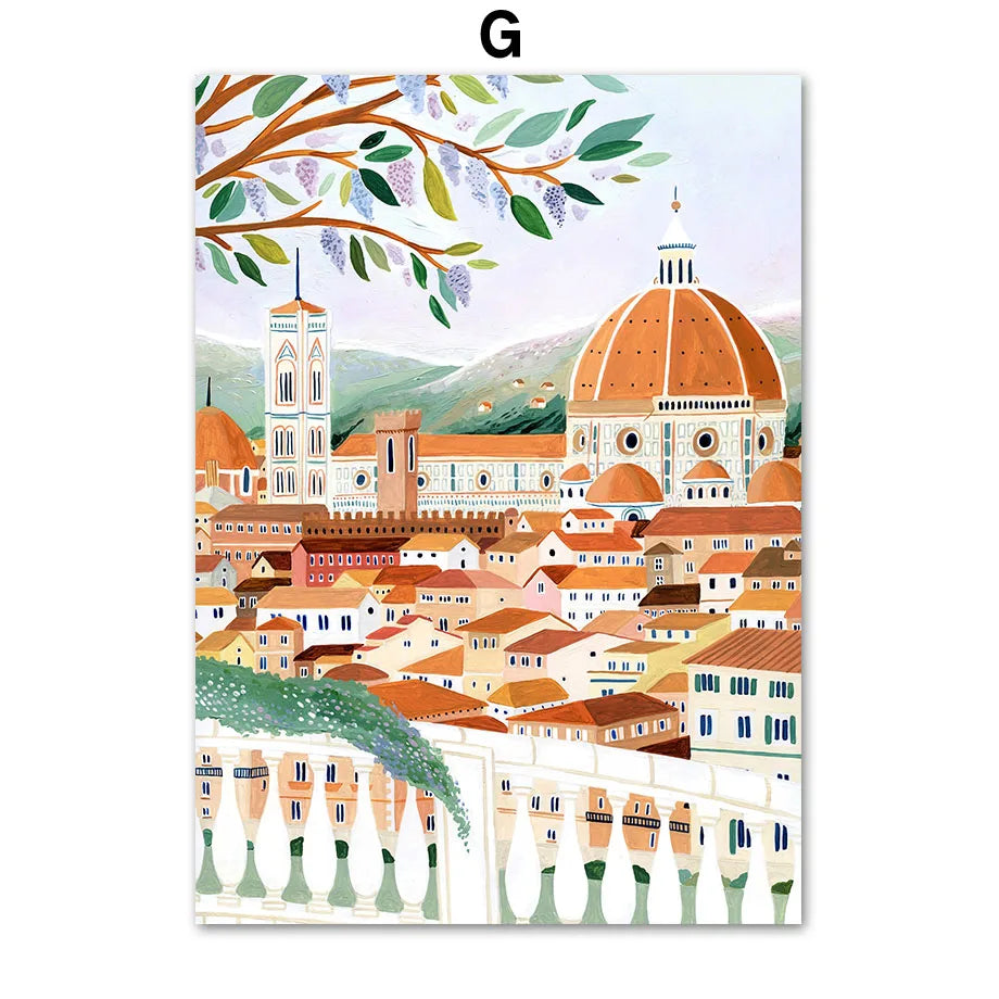 Abstract Landscape City Travel Print Fruit Illustration Poster Wall Art Canvas Painting Wall Pictures For Living Room Home Decor