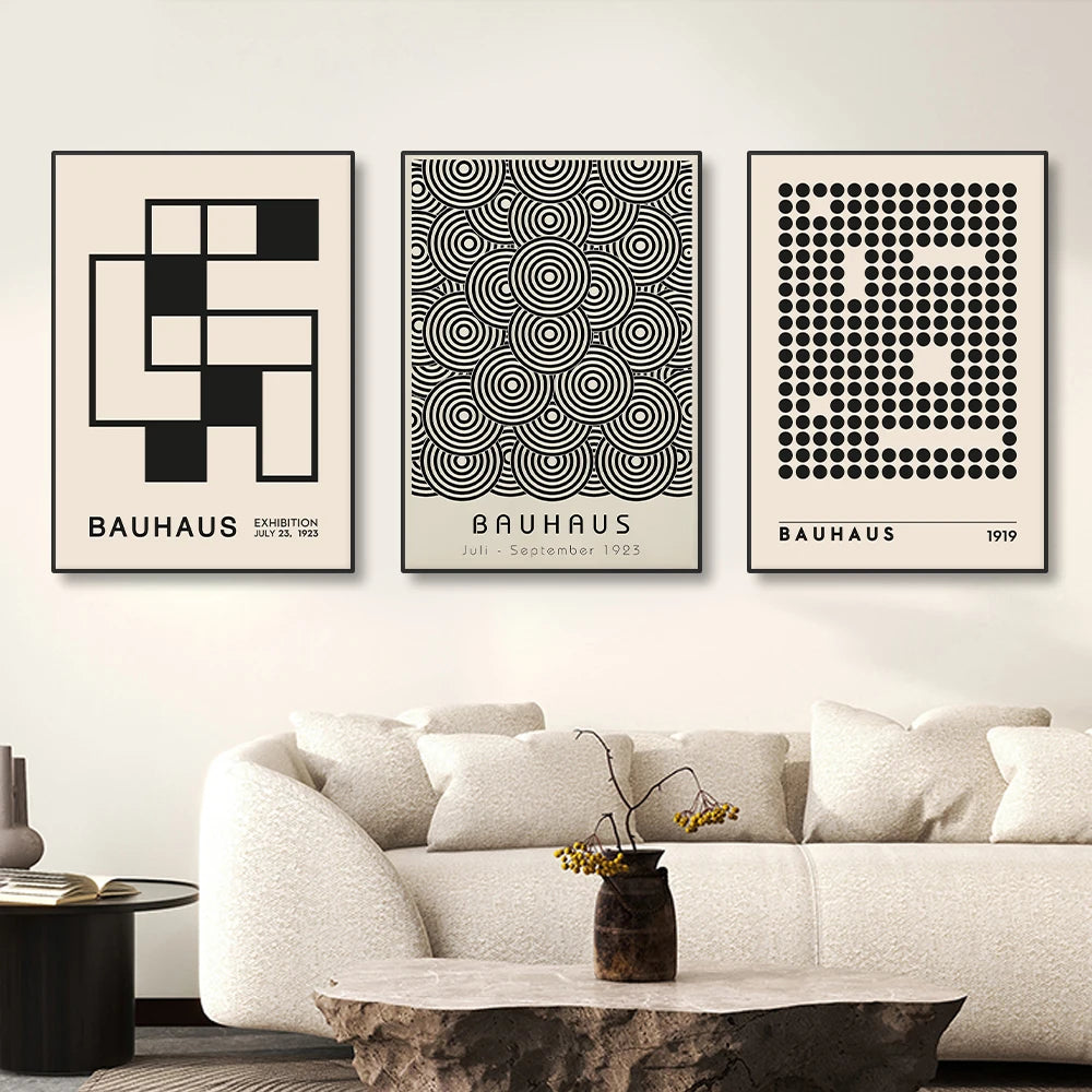 Abstract Bauhaus Style Geometric Wall Art Posters Prints Picture Vintage Black Beige Line Canvas Paintings For Modern Home Decor