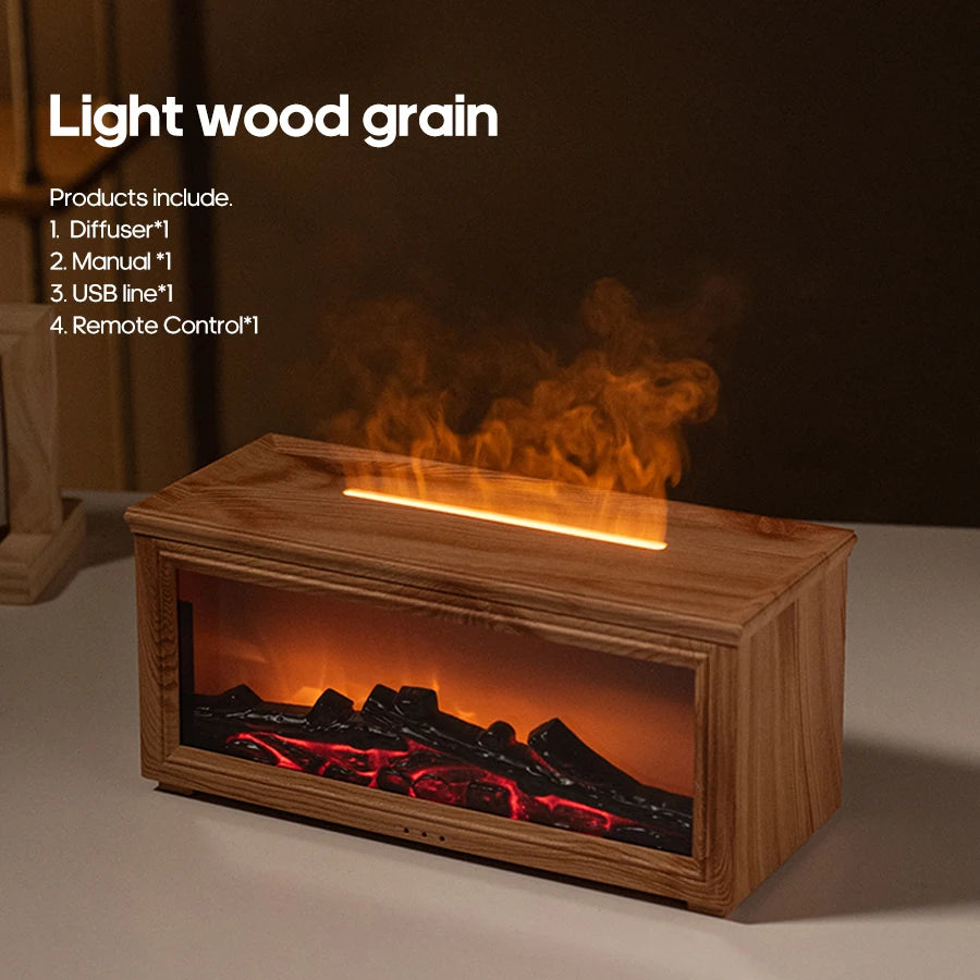 New Colorful Flame Mini Fireplace Aroma Diffuser 280ml Waterless Auto-Off Air Humidifier with Timer Remote Control for Home Gift