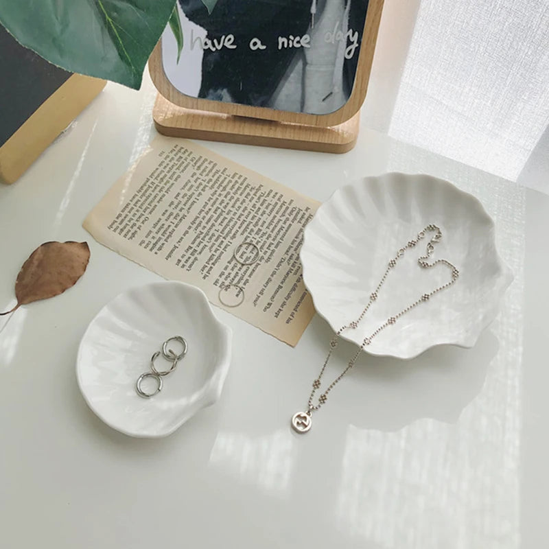 Shell Shaped Jewelry Storage Trays  Trays White Ceramic Plate Storage Dishes Ring Earings Plate Home Decorative Tray Design