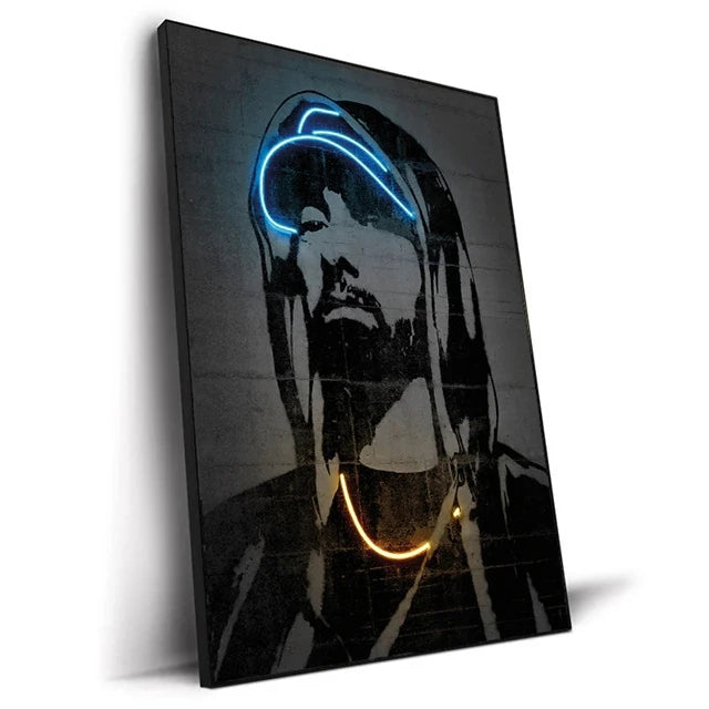 Canvas Print Art Poster Abstract Neon Design Rapper Star Canvas Paintings 2PAC Hip Hop Singers Poster Wall Art Bar Home Decor