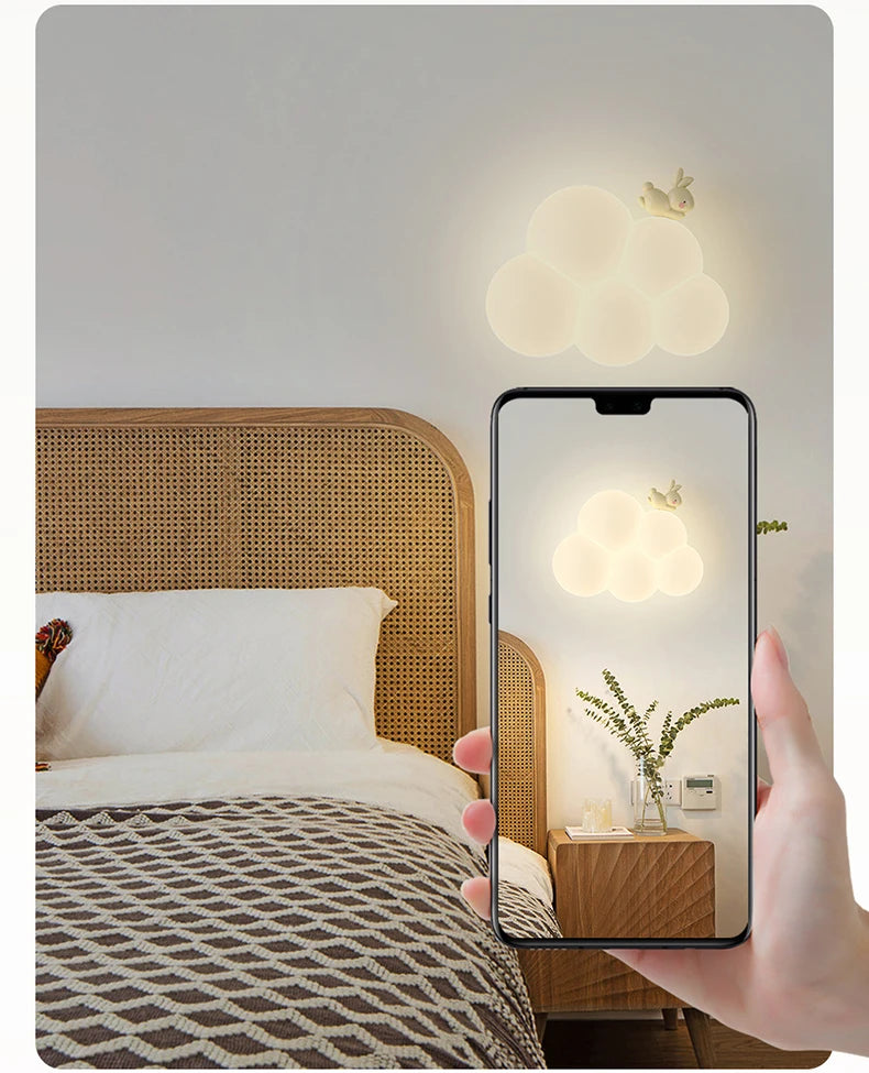 Monkey Light Cartoon Animal Wall Lamp White Cloud Sconce Nursery Room Night Light Children's Bedroom Bedside Lamp Eye Protection