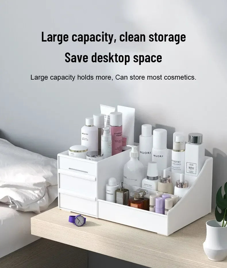1pc White New Drawer Makeup Storage Box Dormitory Finishing Plastic Shelf Cosmetics Skin Care Dressing Table Make Up Organizer