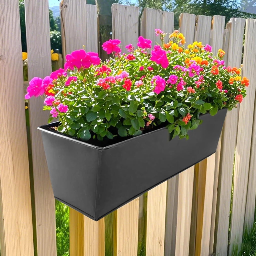 Rectangular Flower Pot with Drainage Holes Outdoor Plant Hanging Pot Rectangular Railing Planter Box Set for Balcony for Herbs
