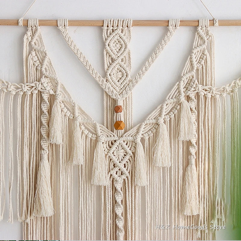 Big Macrame Wall Hanging Tapestry With Tassels Hand Woven Nordic Style For Living Room Bedroom House Art Decor Boho Decoration