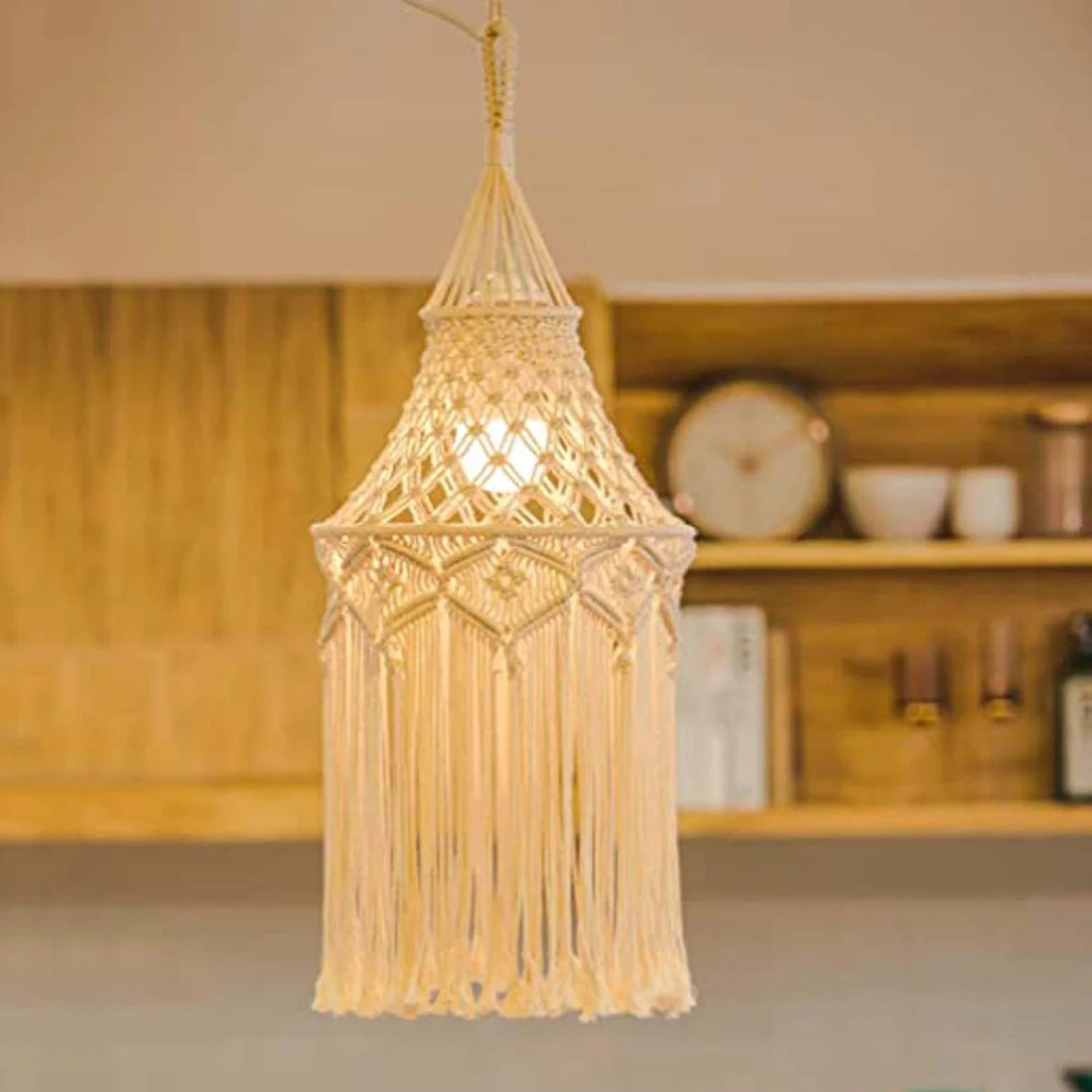 Macrame Lamp Shade Handwoven Portable Creative Tassel Lampshade for Living Room Office Housewarming Gift Dorm Home Decorations