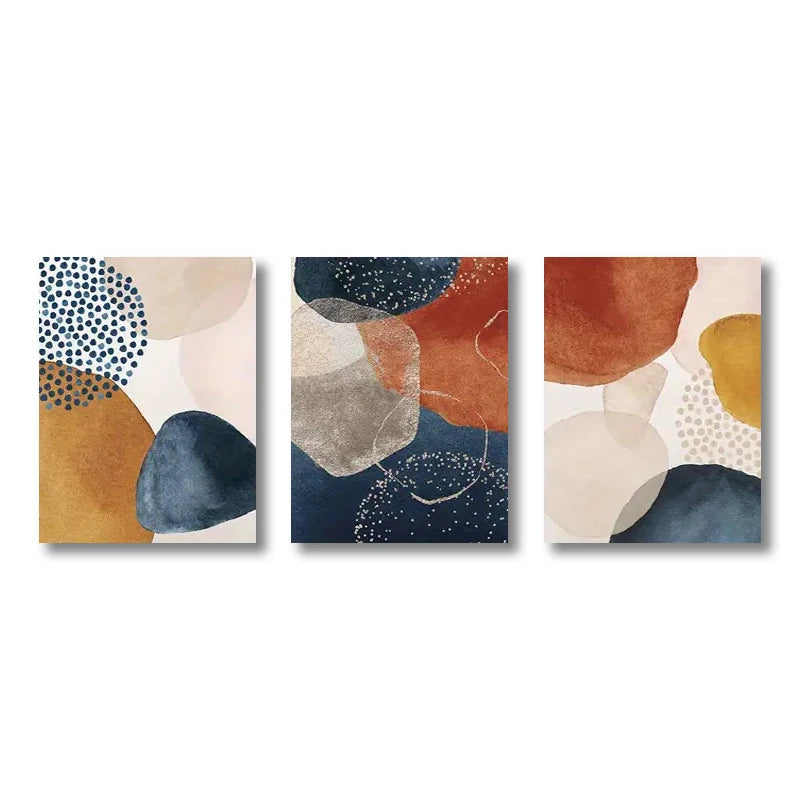3pcs Modern Abstract Art Canvas Painting Orange Blue Color Block Golden Line Poster Living Room Posters Prints Wall Decoration