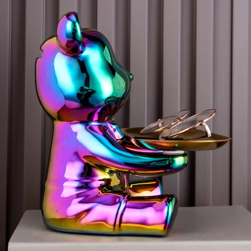Home Decor Ceramic Colorful Plating Bear Storage Box Home Living New Room Desktop Tray Decorative Statue Money Box Ornaments
