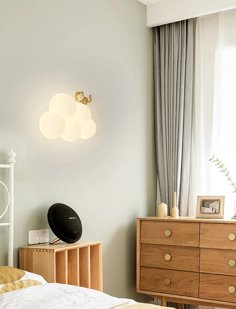Monkey Light Cartoon Animal Wall Lamp White Cloud Sconce Nursery Room Night Light Children's Bedroom Bedside Lamp Eye Protection