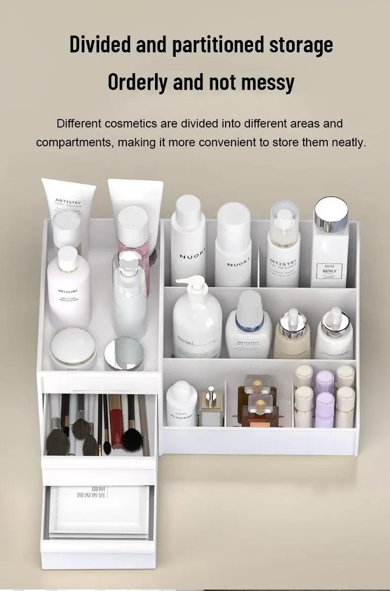 1pc White New Drawer Makeup Storage Box Dormitory Finishing Plastic Shelf Cosmetics Skin Care Dressing Table Make Up Organizer