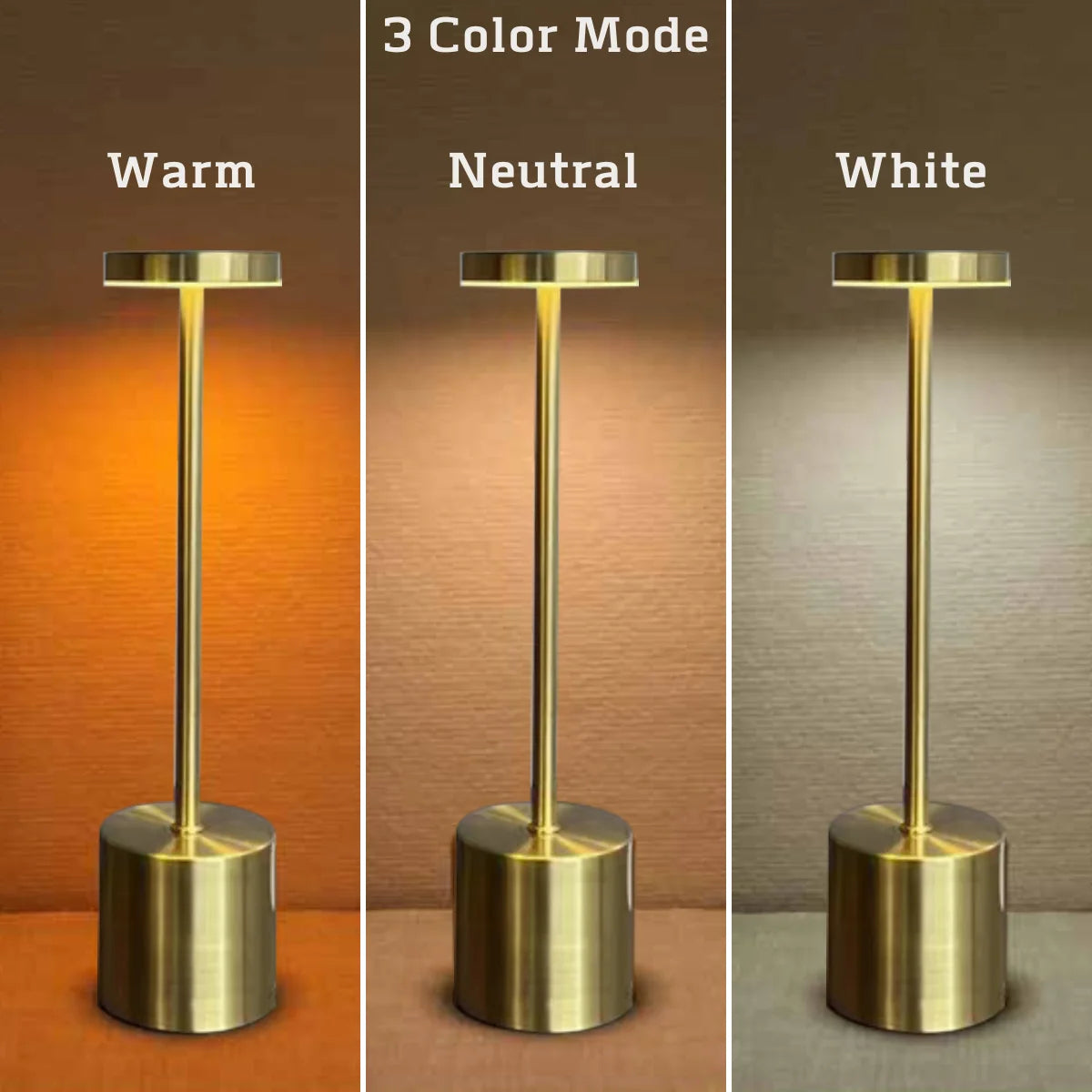 Simple LED Rechargeable Touch Metal Table Lamp Three Colors Bedside Creative Ambient Light Bar Outdoor Decoration Night Light