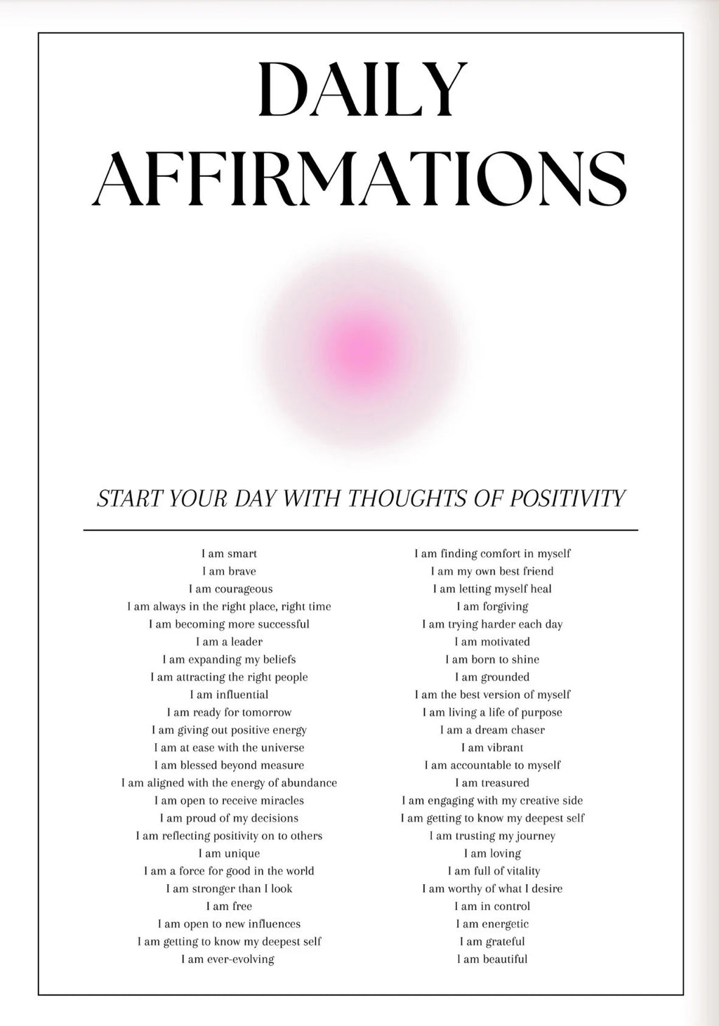Pink Aura Affirmation Love Circle Butterfly Poster Print Canvas Art Pictures Home for Bedroom Wall Decor Frameless Painting
