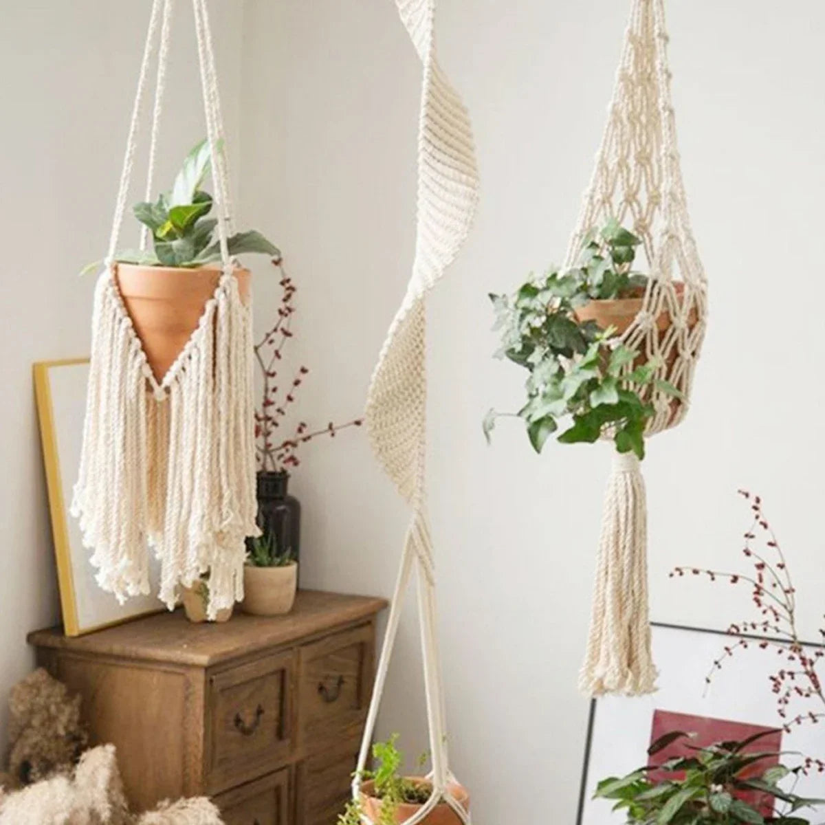 Handmade Macrame Plant Hangers Hanging Cotton Rope Hanging Planter Garden Plant Pot Holder Decor for Indoor Living Room Balcony