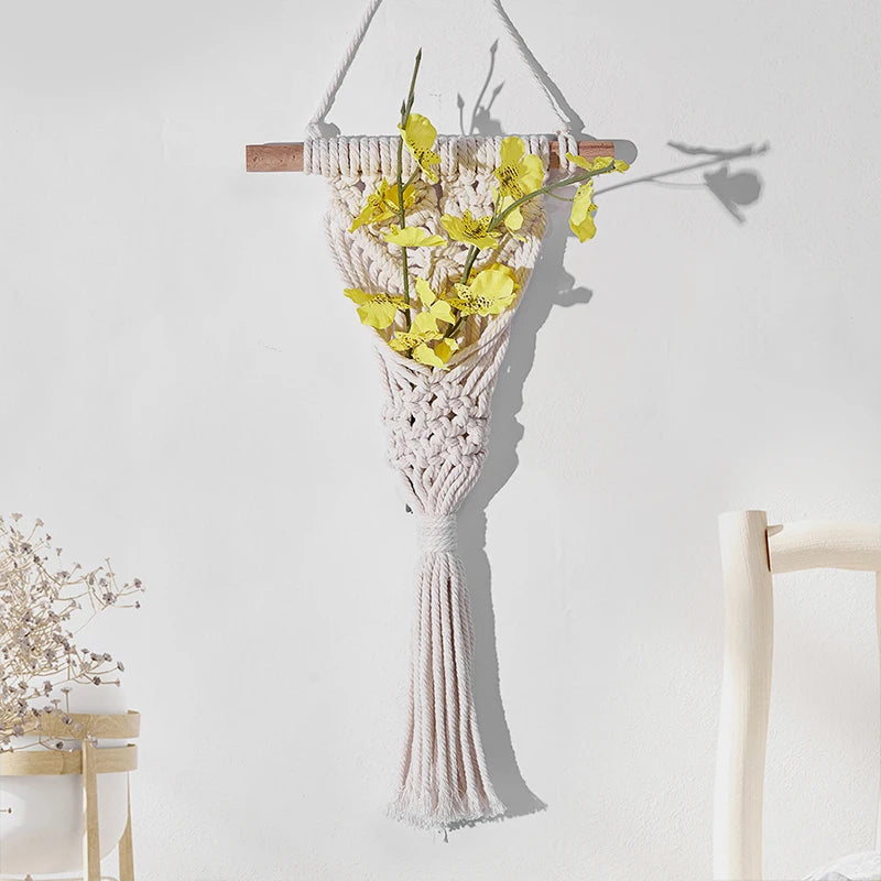 Macrame Wall Hanging Decoration Nordic Wall Background Cotton Rope Woven Tapestry Flower Pot Plant Holder Room Home Decor