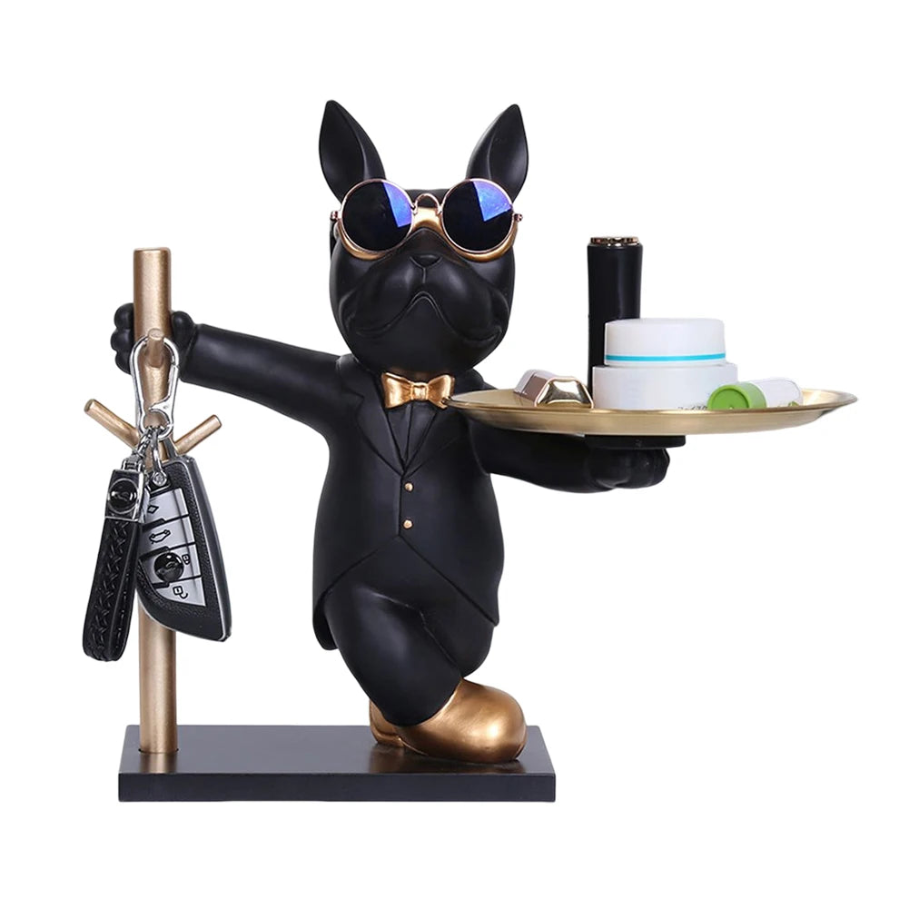 Bulldog Cool Sculpture Dog Ornament Butler Storage Box with Tray Nordic Table Decoration Resin Animal Sculpture Coin Piggy Bank