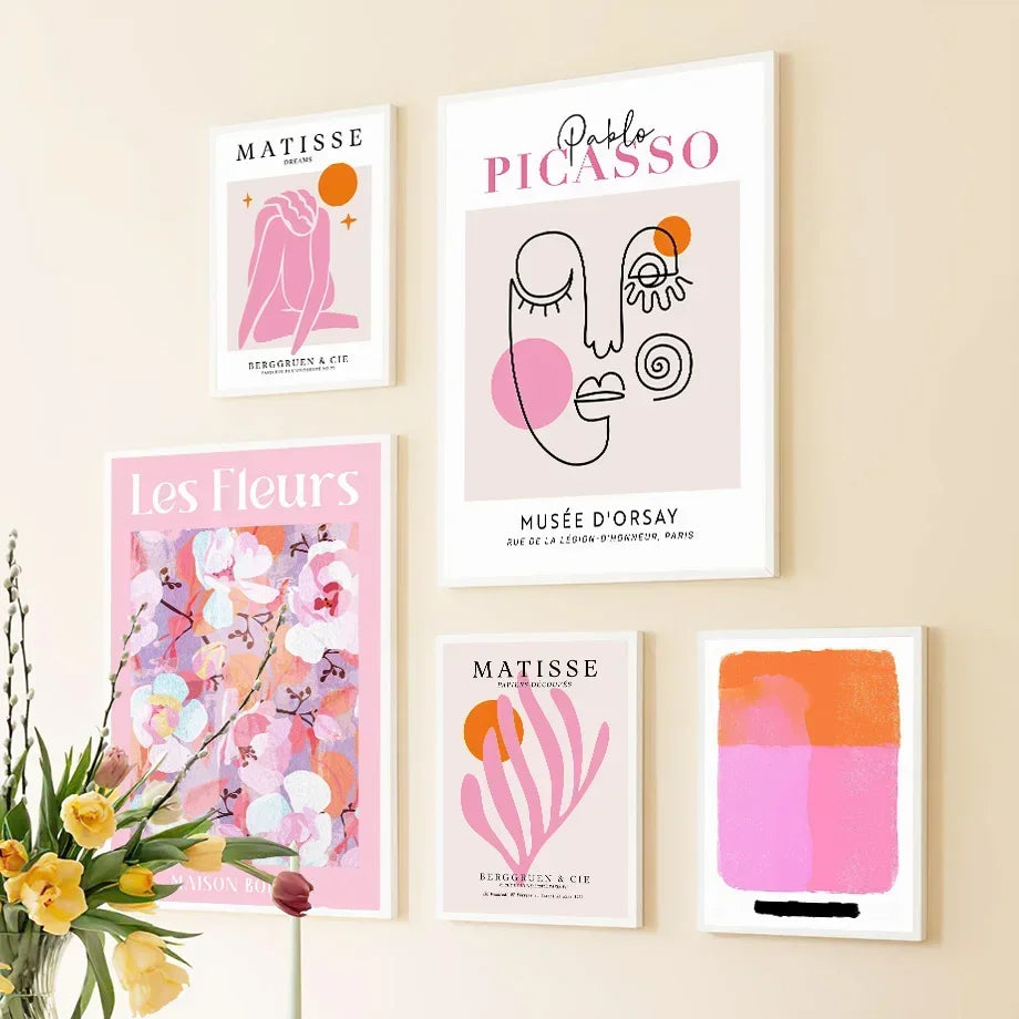 Modern Abstract Wall Art Pink Orange Picasso Lines Face Nude HD Canvas Print Poster Home Living Room Bedroom Decoration