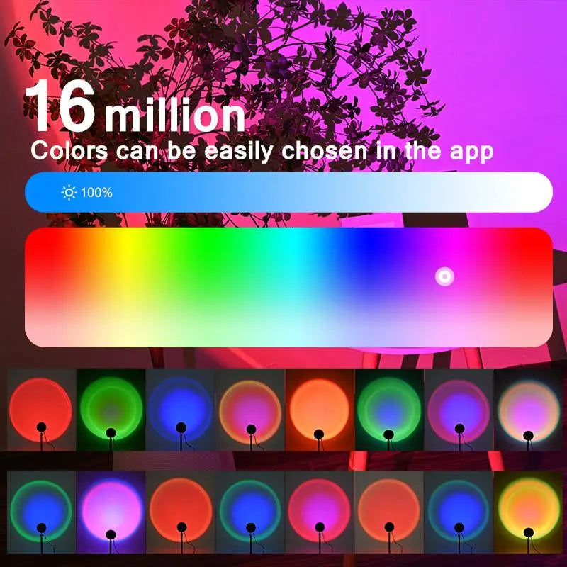APP Remote Control 360 Degree Rotation Sunlight Lamp Projector with 16 color 4 Modes Rainbow Sunset Light