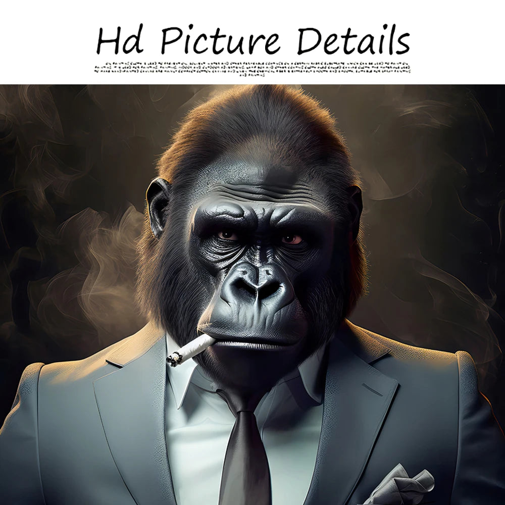 Nordic Gorilla Wear Suit Wall Art Canvas Painting Abstract Aesthetics Animal Monkeys Poster Print Picture for Modern Home Decor