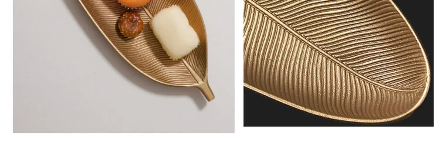 Nordic Decorative Tray Gold Leaf Shape Serving Tray Jewelry Pallet Fruit Snack Dish Table Decoration Storage Organizer