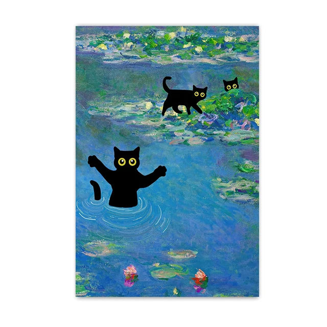 Funny Black Cat Wall Art Van Gogh Poster Abstract Famous Reproduction Canvas Painting Aesthetic Room Home Decor