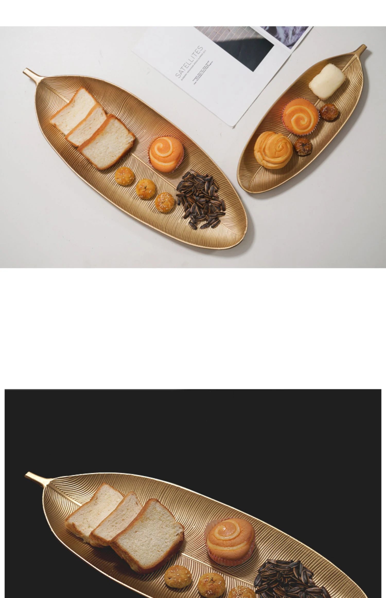 Nordic Decorative Tray Gold Leaf Shape Serving Tray Jewelry Pallet Fruit Snack Dish Table Decoration Storage Organizer